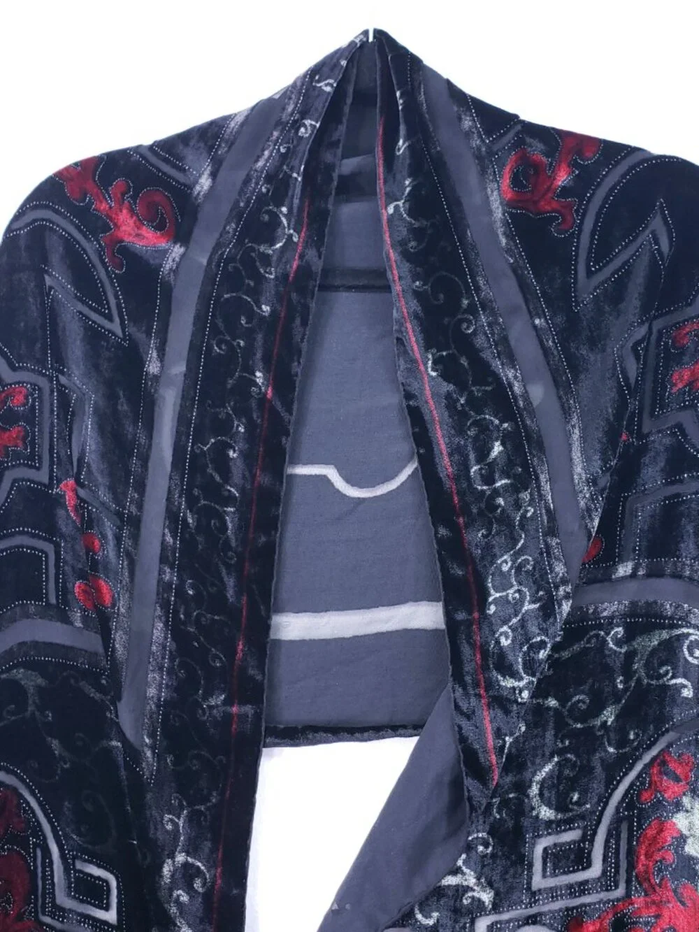 100% Silk Scarf Shawl Romantic Velvet Elegant Party Renaissance Geometric Black